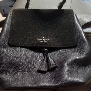 Kate Spade Black Textured Backpack with Tassels